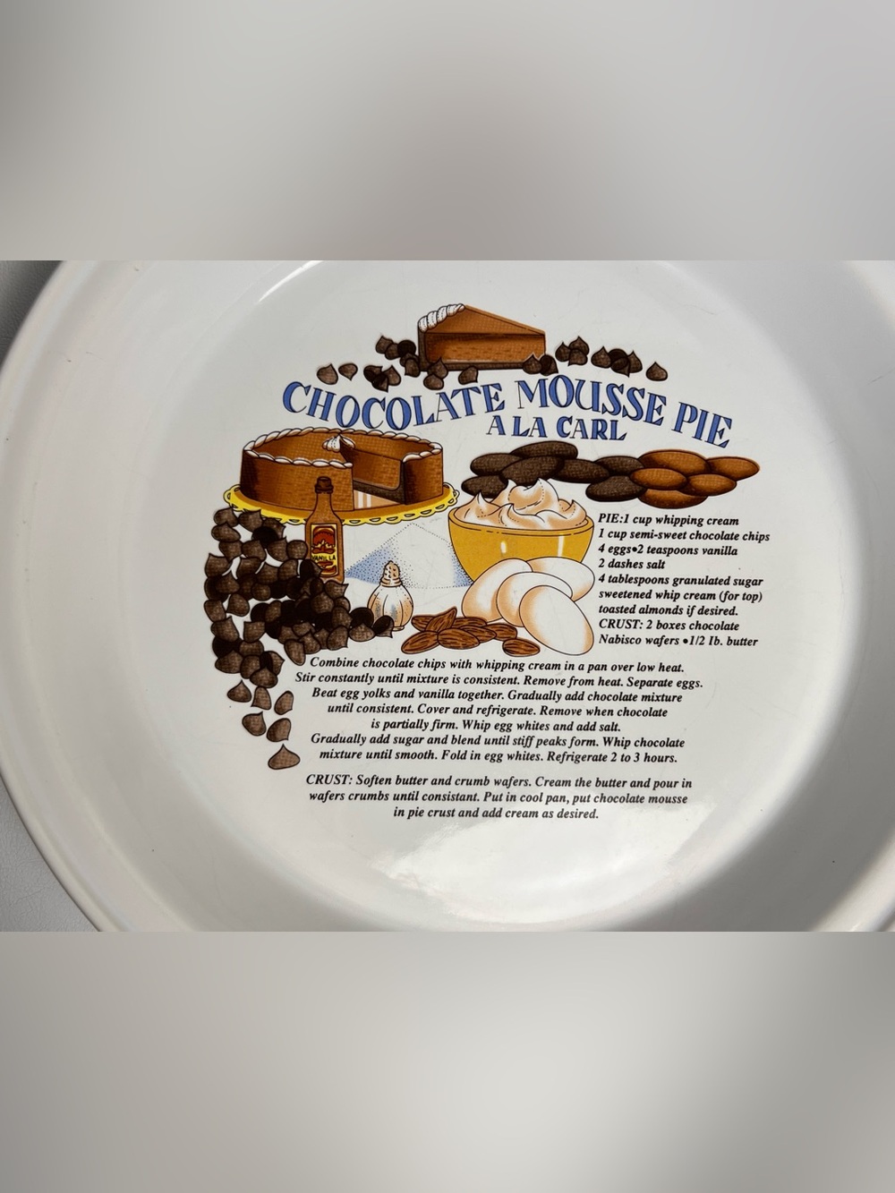 Vintage Chocolate Mousse Pie A La Carl Recipe Dish Plate - Picture 2 of 9